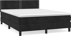 vidaXL Pat box spring cu saltea, negru, 140x190 cm, catifea