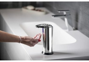 Dozator de săpun lichid argintiu lucios automat din oțel inoxidabil 240 ml Aqualine – Sapho