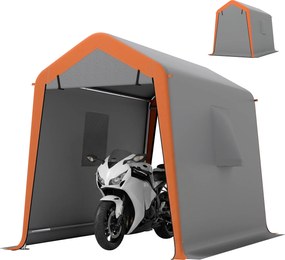 Outsunny Cort Garaj Portabil 2,4x1,8 m pentru Mașină, Impermeabil, cu Ușă Rulou cu Fermoar, Ferestre, UPF30+, Gri deschis | Aosom Romania