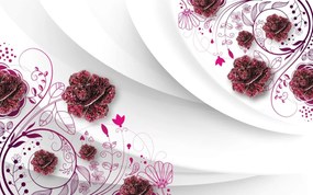 Tapet Premium Canvas - Abstract flori rosii cu perle