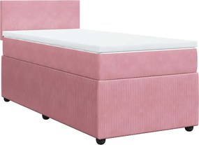 vidaXL Pat box spring cu saltea, roz, 80x200 cm, catifea