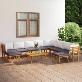 3087019 vidaXL Set mobilier de grădină cu perne, 11 piese, lemn masiv acacia