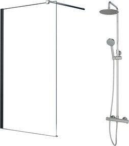 Pachet paravan dus Walk-In Fluminia Foxy crom 120x200 cm si coloana de dus Omnires Y crom