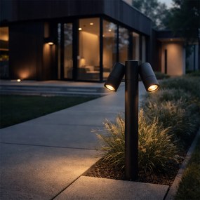 Lampă de exterior pe stativ neagră 50 cm 2 lumini reglabile - Duo