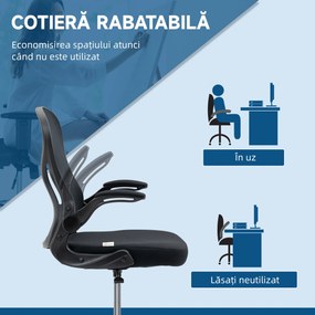Vinsetto Scaun de Birou Ergonomic, Scaun Rotativ din Plasă, Reglabil pe Înălțime cu Suport pentru Picioare și Cotiere Rabatabile, Capacitate 120kg, Negru | Aosom Romania