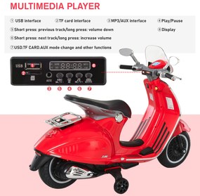 HOMCOM Motocicletă Electrică pentru Copii 3+ Ani, Motocicletă Jucărie din PP și Oțel cu 2 Roți Suplimentare, 108x49x75 cm, Roșie | Aosom Romania