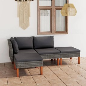 3059709 vidaXL Set mobilier de grădină cu perne, 4 piese, gri, poliratan