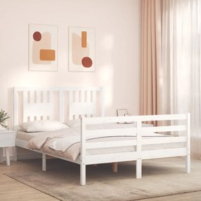 3194552 vidaXL Cadru de pat cu tăblie, 140x190 cm, alb, lemn masiv