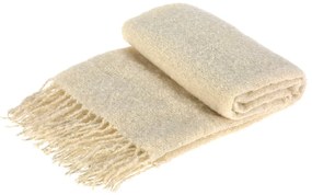 Pled cu franjuri Chenille, 127x152 cm, crosetat, alb