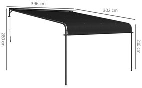 Outsunny Pergola Inclinata de 3 x 4m cu Copertina Retractabila