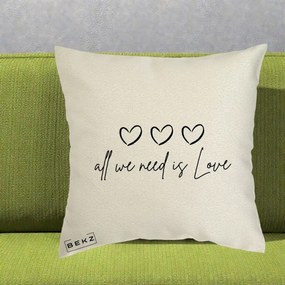 Perna Decorativa All We Need Is Love, 40x40 cm, Ecru, Husa Detasabila, Perna Inclusa, BEKZ®