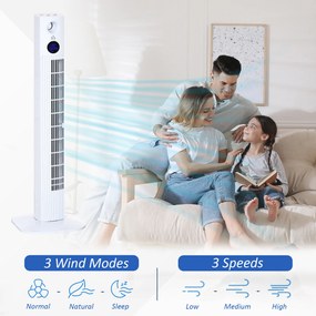 HOMCOM Ventilator Turn cu 3 Moduri și 3 Viteze cu Cronometru 12h, Ventilator de Podea cu Telecomandă, 31,5x31,5x96 cm, Alb | Aosom Romania