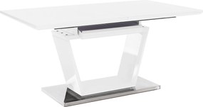 Masă dining, pliabilă, alb luciu extra ridicat / oţel, 160-220x90 cm, PERAK
