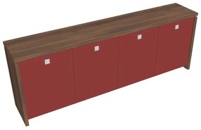 Dulap mic Verno 248 x 46 x 90 cm, uși de sticlă, nuc / roșu
