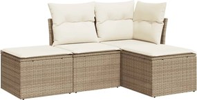 vidaXL Set canapele de grădină, 4 piese, cu perne, bej, poliratan