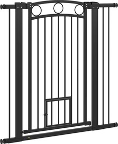 PawHut Poartă pentru animale de companie înaltă de 106 cm cu lățime reglabilă, ușă integrată pentru pisici, pentru scări și tocuri de ușă, Negru | Aosom Romania