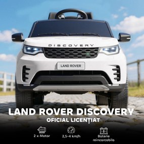 HOMCOM Mașinuță Electrică pentru Copii 3-6 Ani sub Licență Land Rover Discovery 12V, 2.5-4.5 km/h Auto Electrică pentru Copii cu 2 Motoare, Suspensii, Telecomandă, USB, Muzică, Faruri și Claxon, Alb | Aosom Romania