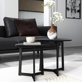 HOMCOM Set modern de mese de cafea, Cadru de Oțel, MDF, Design Rotund, suprapozabil, Negru | Aosom Romania