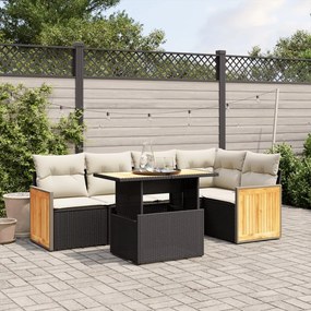 vidaXL Set mobilier de grădină cu perne, 6 piese, negru, poliratan