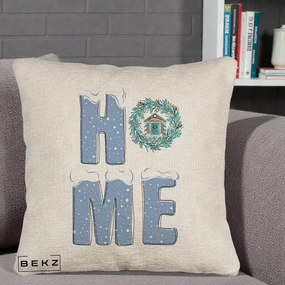 Perna Decorativa HOME Iarna cu Coroana, 40x40 cm, Bej Canapea, Husa Detasabila, Perna Inclusa, BEKZ®
