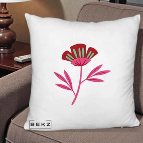 Perna Decorativa Floare Macul Roz-Rosu Grafic, 40x40 cm, Alb Pufos, Husa Detasabila, Perna Inclusa, BEKZ®