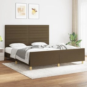 Cadru de pat cu tablie, maro inchis, 180x200 cm, textil Maro inchis, 180 x 200 cm, Benzi orizontale
