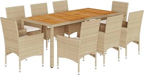vidaXL Set mobilier grădină cu perne 9 piese bej poliratan/lemn acacia