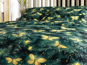 Set Lenjerie Cocolino YELLOW BUTTERFLY verde inchis + Cearsaf Cocolino microplus cu elastic SOFT 90x200 cm alb, pat single