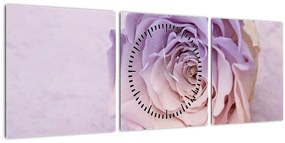 Tablou detaliu florii de trandafir (cu ceas) (90x30 cm)