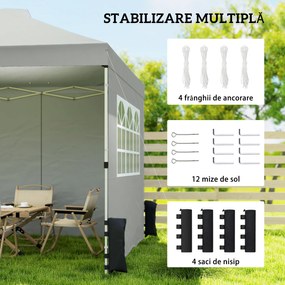 Outsunny Pavilion 3x3 m impermeabil reglabil pe înălțime pop-up pliant cu 3 pereți laterali ferestre ventilație, UV 50+ Gri deschis | Aosom Romania