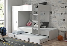 Supermobel Pat supraetajat pentru copii TOLEDO 2, 254,5x165x94,5, alb/alb lucios/roz mânere, stanga