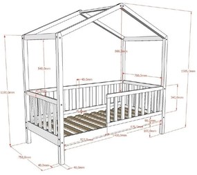 Pat pentru copii alb de tip casă din lemn de pin cu somieră 70x140 cm DALLAS – Vipack