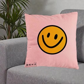 Perna Decorativa Smiley Face Galben Clasic, 40x40 cm, Roz, Husa Detasabila, Perna Inclusa, BEKZ®