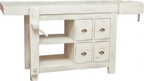 Banc de tamplar, L184 74 H92 cm, 4 sertare, alb antic, lemn masiv