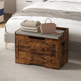 HOMCOM Bancă de Depozitare de 103L Multifuncțională, nuanță de Lemn cu Pernă din Țesătură Gri, 75x40x56 cm | Aosom Romania