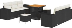 vidaXL Set de canapele pentru grădină 9 pcs Negru și Crem Poli Rattan