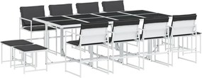 vidaXL Set mobilier de grădină, 13 piese, cu perne, alb, textilenă