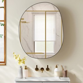 HOMCOM Dulap Baie cu Oglindă și 3 Rafturi, 61x12x79 cm, Formă Neregulată, Dulap Montabil pe Perete, Negru | Aosom Romania