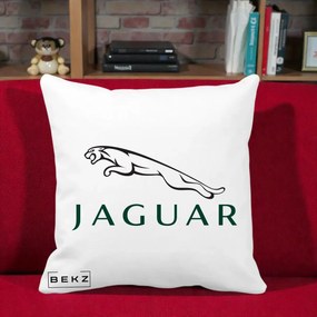 Perna Personalizata cu emblema Jaguar, 40x40 cm, Alba Mata, Husa Detasabila, Perna Inclusa, BEKZ®