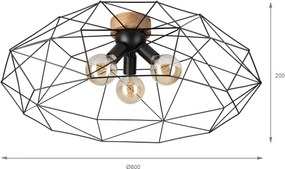 Brilagi - Plafonieră WOODY BASKET, 3 x E27/60W/230V, Ø 80 cm, stejar