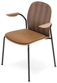 Scaune de dining maro/maro coniac cu cotiere/stivuibile 2 buc. cu aspect de lemn de nuc Book – Gazzda