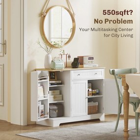 HOMCOM Comodă Modernă cu Spațiu de Depozitare, Bufet cu Sertar, Rafturi Reglabile, Mică Cămară de Bucătărie cu Rafturi Interioare, Alb | Aosom Romania