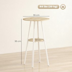 HOMCOM Masă Înaltă Rotundă cu Raft, Masă Modernă pentru Bucătărie sau Dining, PAL, Metal, Lemn Natural și Alb | Aosom Romania