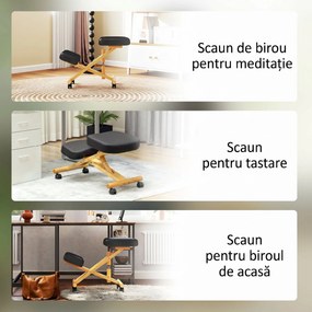 HOMCOM Scaun Ergonomic pentru Genunchi cu Înălțime Reglabilă din Lemn cu Rotile, 42x70x42-52 cm, Negru | Aosom Romania
