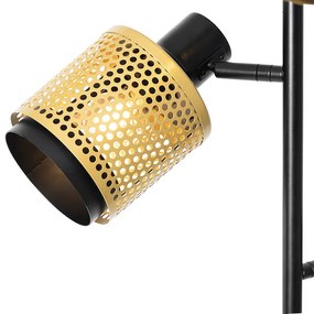 Lampă de podea industrială neagră cu auriu cu 3 lumini - Kayden