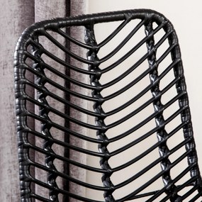 HOMCOM Set de 2 taburete de bar design boem înălțime 66 cm cu suport picioare metalic și ratan PE - negru | Aosom Romania