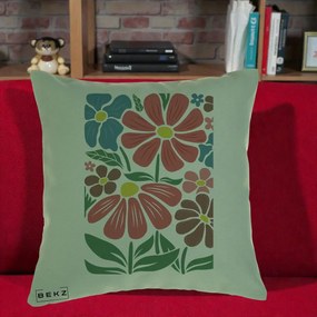 Perna Decorativa Flori Grafice Colorate Retro, 40x40 cm, Verde, Husa Detasabila, Perna Inclusa, BEKZ®