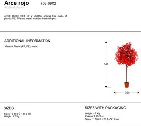 Set de 2 plante artificiale, Artar rosu H-147cm