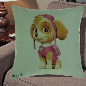 Perna Personalizata Skye PAW Patrol Roz, 40x40 cm, Verde, Husa Detasabila, Perna Inclusa, BEKZ®