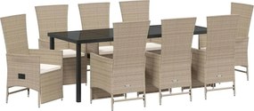 vidaXL Set de masă pentru grădină cu pernă 9 pcs Bej poliratan